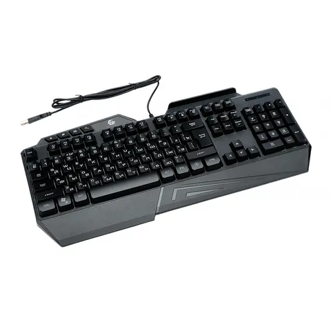 Проводная игровая клавиатура Gembird KB-G450L, полноразмерная, 104кл+4доп, 12Fn, подсветка 3 цвета, подставка для тел, 1.5м, черная 22599