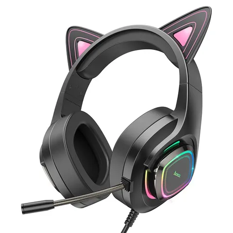 HOCO W107 Cute Cat чёрный, проводная, подсветка W107